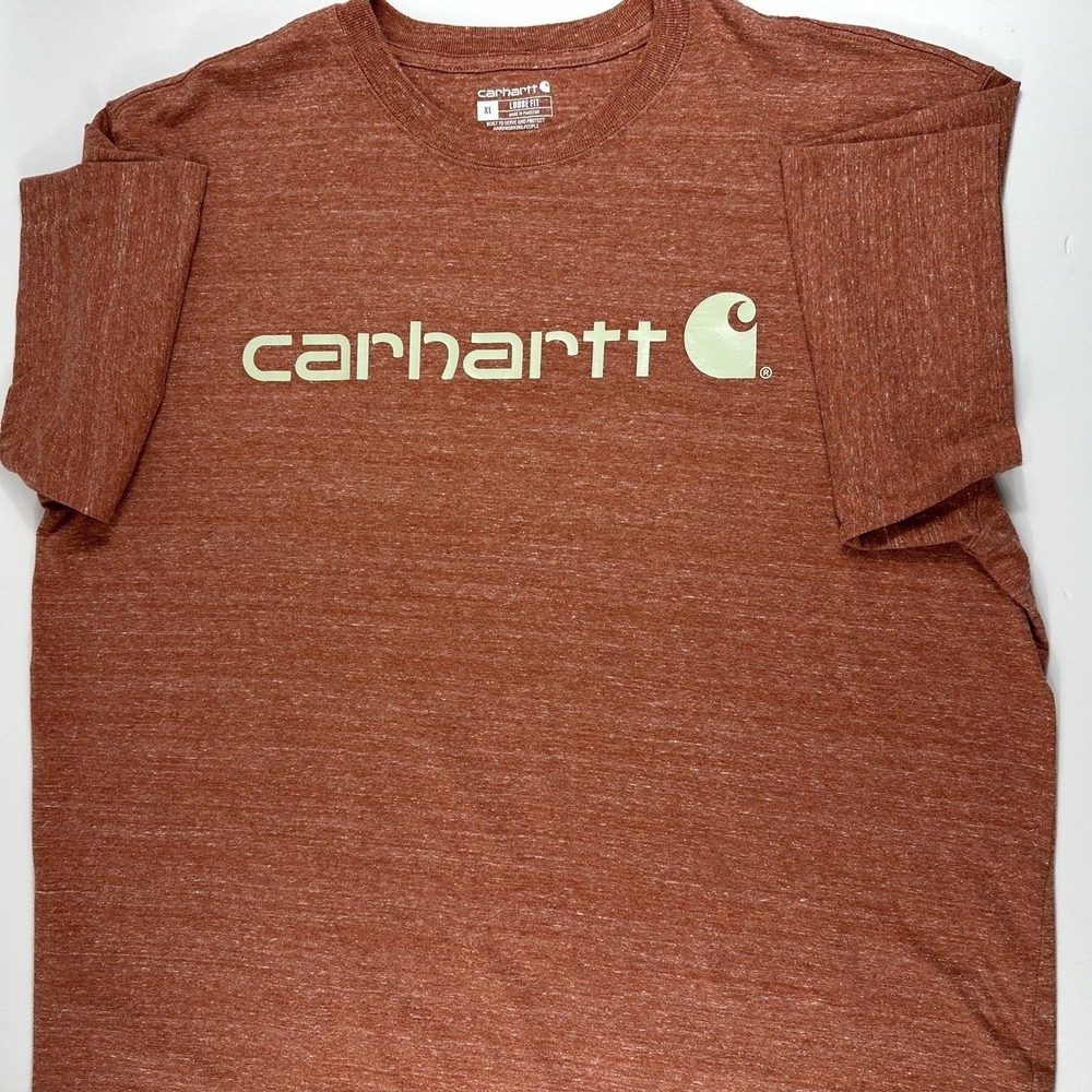 Carhartt Mens XL Heather Orange Logo Graphic Tee Loose Fit Workwear Streetwear